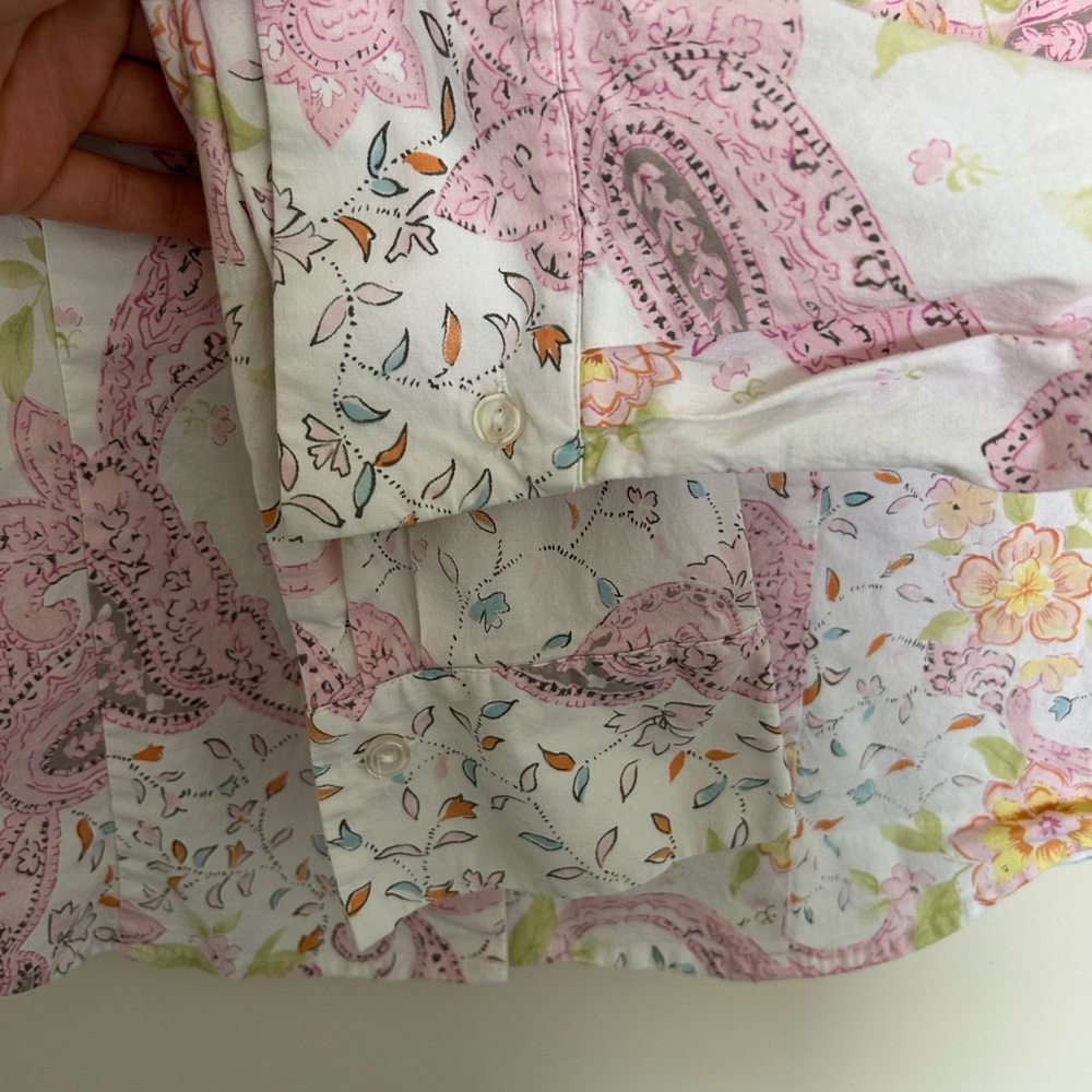 Coldwater‎ Creek Pink Flora Paisley Long Sleeve Button Shirt Cotton Medium - Picture 3 of 5